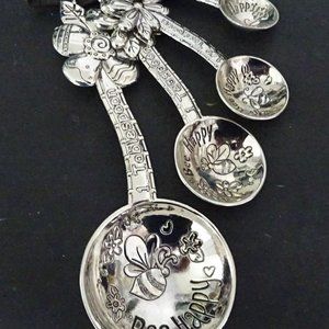 Ganz 4-Piece Measuring Spoons Set "BEE HAPPY" Silver Tone - New